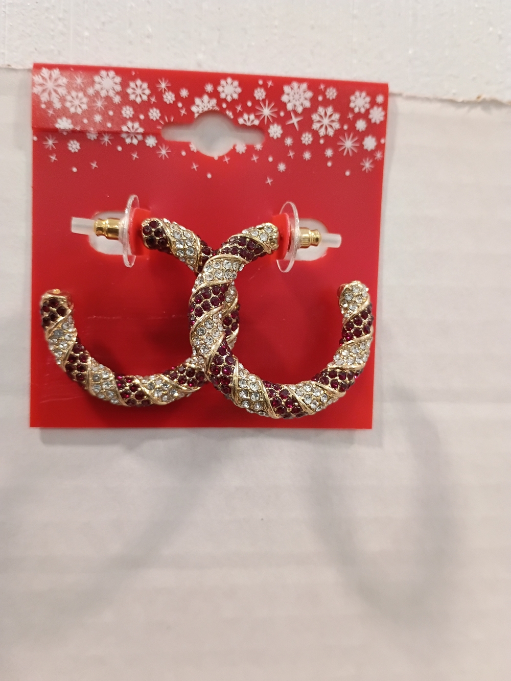 Kohl's Gold-Tone Hoop Earrings with Dark Red and Clear Crystals